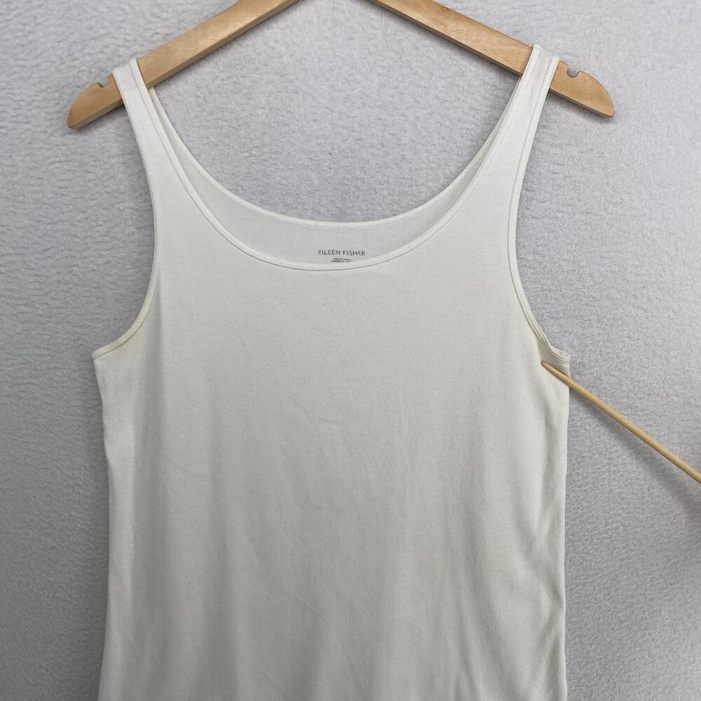 EILEEN FISHER Tank Top L Organic Cotton Ribbed Jersey Cami Slim Scoop Neck White - Picture 10 of 11